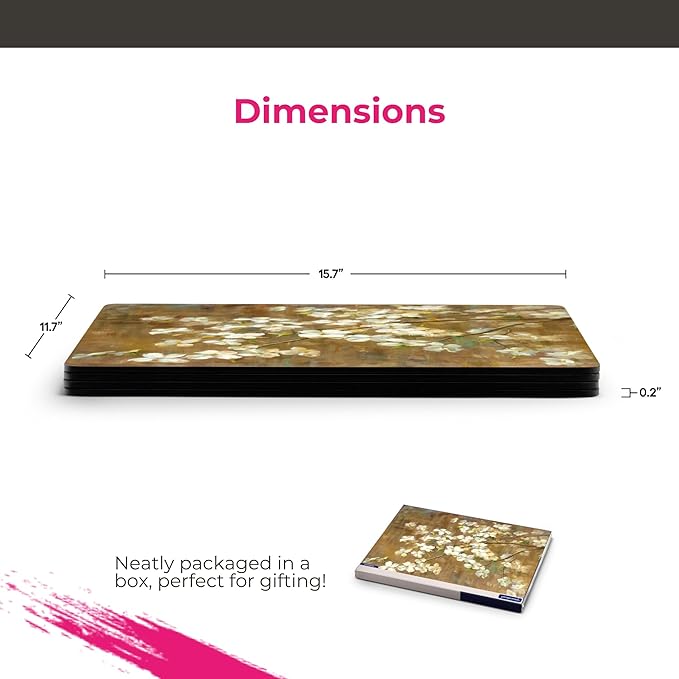 Pimpernel Exclusive Art Collection Placemats & Coasters Set – (15.7" x 11.7") Cork-Backed Boards with Lacquered Finish, Heat & Stain Resistant Table Mats for Dining, Kitchen & Coffee Accessories
