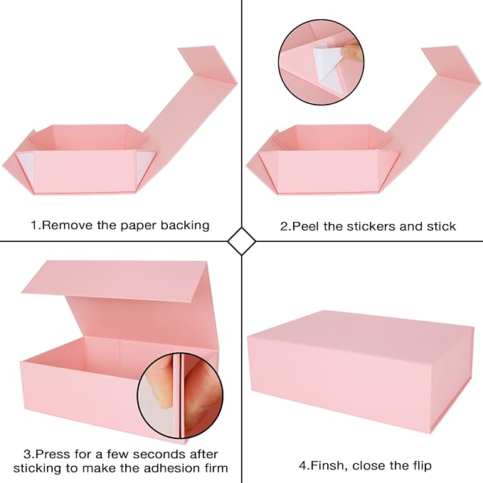 Aimyoo Pink Collapsible Gift Box with Magnetic Closure Lids 13.8x9x4.3 in, Bridesmaid Groomsmen Proposal Box, Large Rectangle Box for Present Graduation Storage 3 Pack