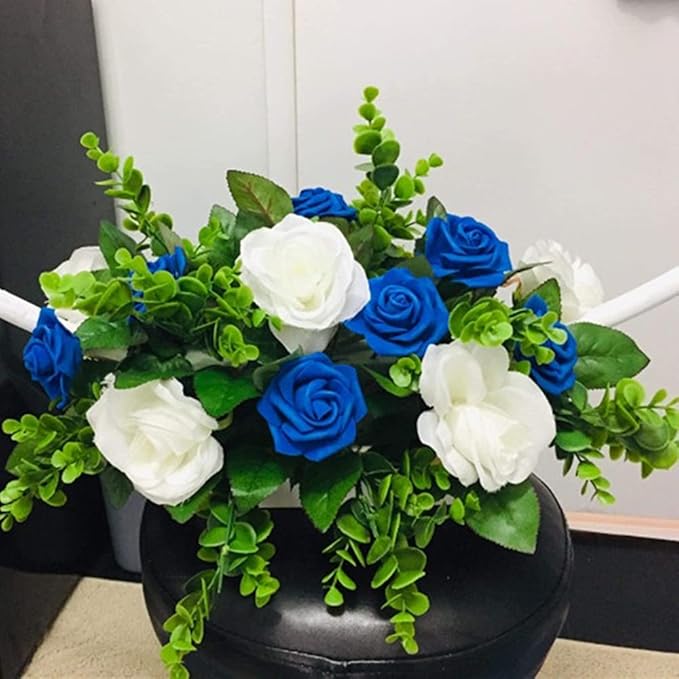 Artificial Rose Flower Heads, 100pcs Royal Blue Fake Roses Artificial Flower Foam Rose for DIY Wedding Bouquets Centerpieces Arrangements Party Baby Shower Home Decor (Stemless, Royal Blue)