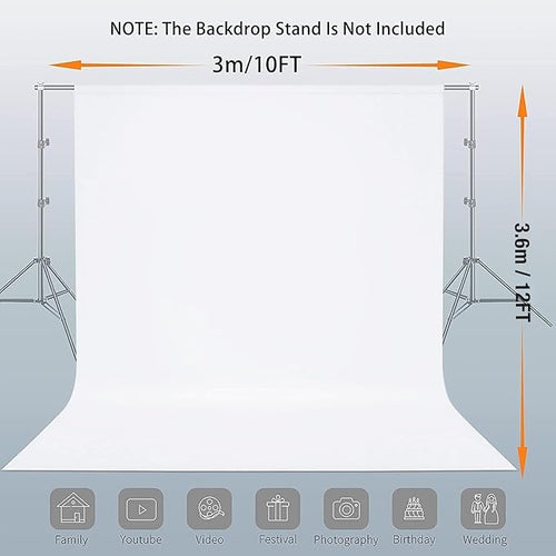 12x10 FT White Backdrop Background for Photography, 100% Polyester Photo Booth Backdrop Foldable Washable White Screen for Portrait Photoshoots Booth Party Video Studio