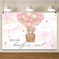 ChloropLastid We Can Bearly Wait Baby Backdrop Girl Bear Hot Air Balloon Baby Shower Photography Background Pink Balloons Clouds Stars Baby Party Cake Photo Decoration 7x5ft