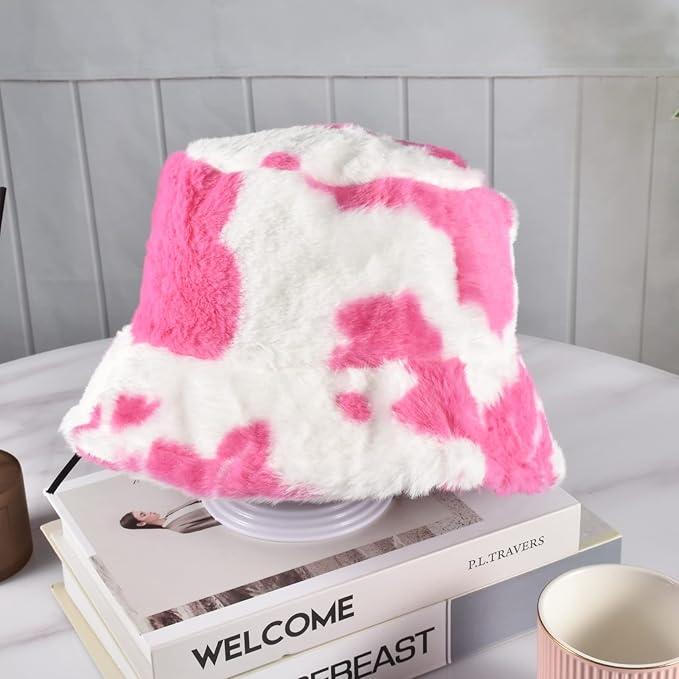 Winter Soft Faux Fur Plush Bucket Hat, Lovely Fisherman Cap, Fashion Outdoor Thick Warm Sun Cap for Women