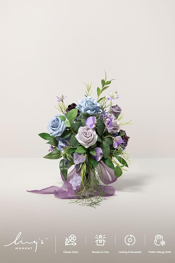 Ling's moment Ethereal Purple Bridesmaid Bouquet Set of 4, Purple Wedding Bouquets for Bridesmaids, 7 Inch Bridal Bouquets for Bridesmaids, Wedding, Ceremony, Anniversary, etc.