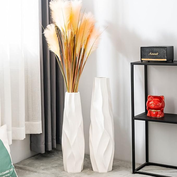 Large Ceramic Floor Vase 17.7 Inches Tall,Tall Vases for Floor White Modern Flower for Home,Farmhouse,Living Room Décor,Simple Origami Design Decorative Porcelain Flower Arrangement Vase Ideal Gift