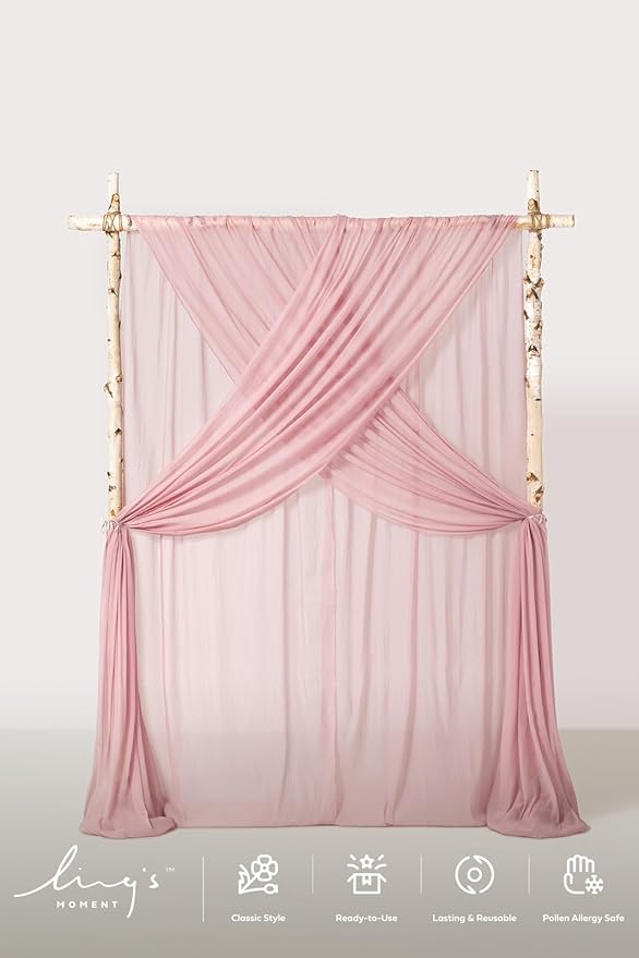 Ling's moment Pink Backdrop Curtains, 10Ft x 23Ft Blush Pink Long Sheer Wrinkle-Free Background Backdrop Curtain&Table Cloth for Birthday Party Wedding Baby Shower Photo Booth Decor
