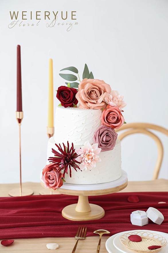 Artificial Flower Box Set Silk Fake Flowers DIY Center Cake Decoration Wedding Bouquet Corsage Home Decor Outdoor Decor Gift (Cream red)