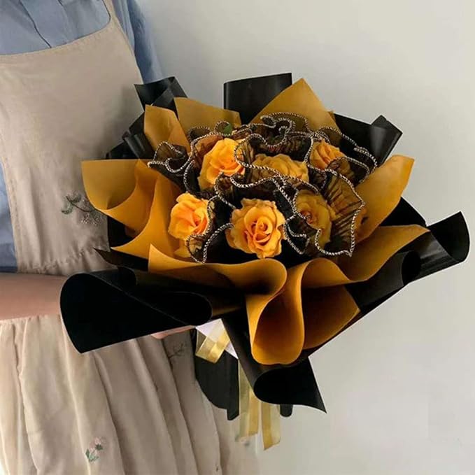 Black Korean Fresh Flower Wrapping Mesh Paper Bouquet Floral Packaging Paper Wrinkled Wavy Net Yarn Valentine's Day Flower Shop Supplies Wedding Birthday Decoration 11 X 162 inches/bag (black)