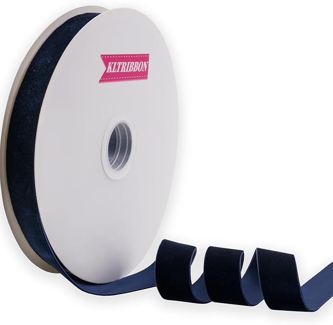 Nylon Velvet Ribbon Single Faced,1 Inch X 25Yards Spool (Navy Blue)