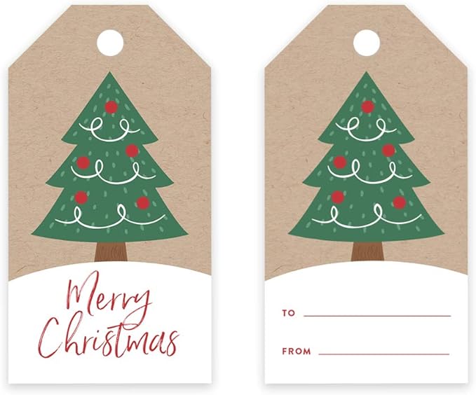 Andaz Press Christmas Holiday Season Classic Gift Tags, Merry Christmas to from Classic Favor Tags, Christmas Tree Design, for Holiday Events, Parties, and Favors, 60-Pack