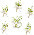 Ling's moment Boutonniere for Men, 6pcs Groom Groomsmen Boutonniere, Artificial Flowers for Wedding Decor/Prom/Homecoming, etc.White Lily & Olive