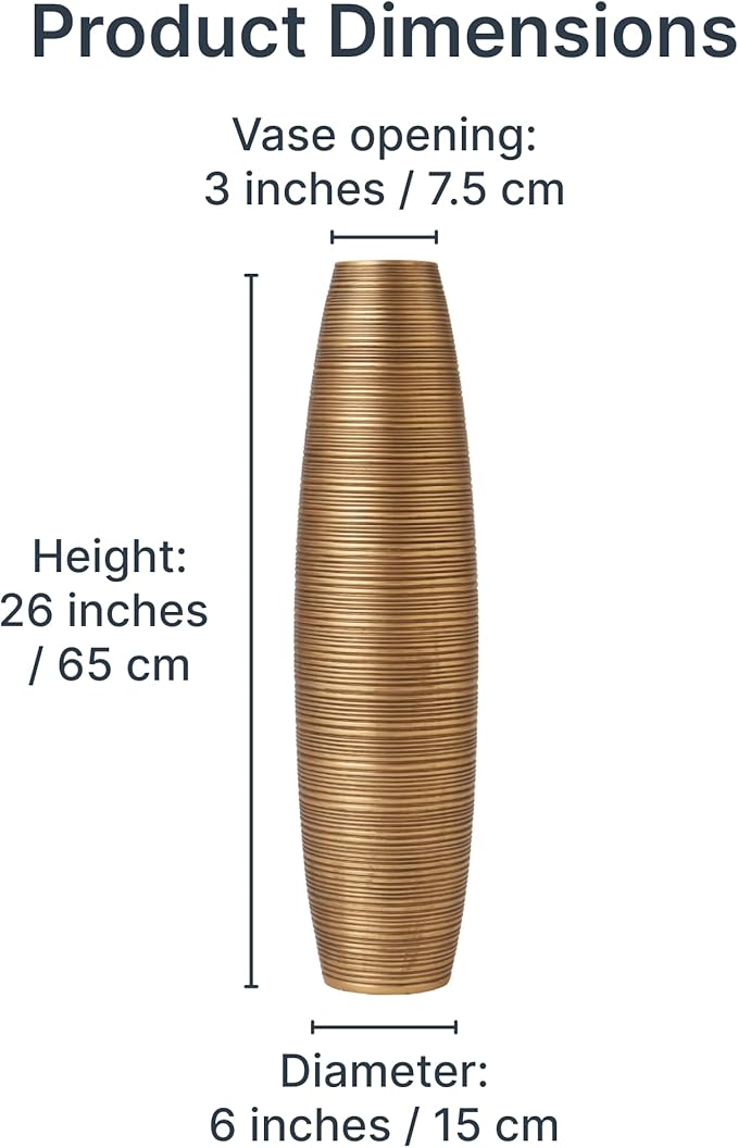 Leewadee Large Gold Home Decor Floor Vase - Wooden 26 inch Tall Farmhouse Decor Flower Holder for Fake Plant and Pampas Grass