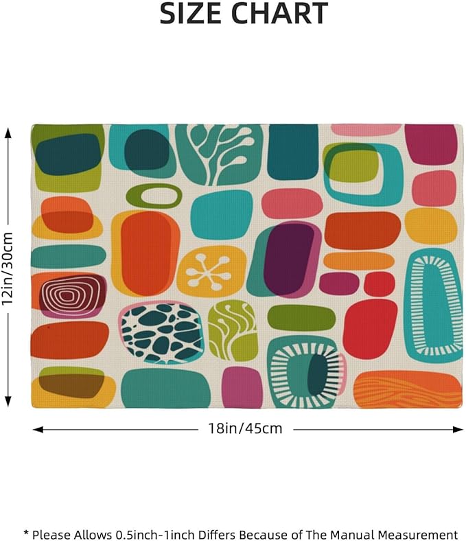 Mid Century Colorful Modern Placemats Set of 4,Kitchen Table Mats for Dining Outdoor Home Decor 12x18 Retro Place Mats 4 PCS, Style-15