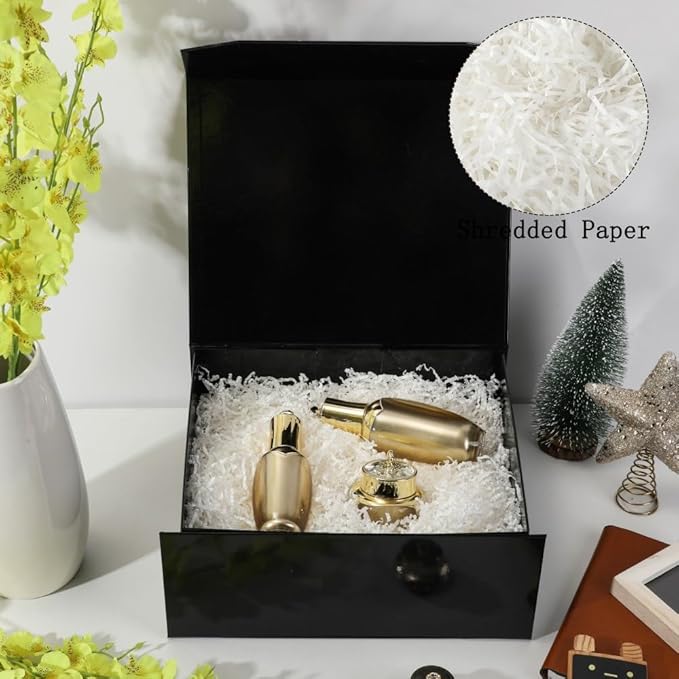 6 Pcs Black Gift Box Large 13x11x5.3 Inch Black Large Gift Box with Crinkle Paper Magnetic Box with Shredded Paper Luxury Gift Boxes with Lids for Presents