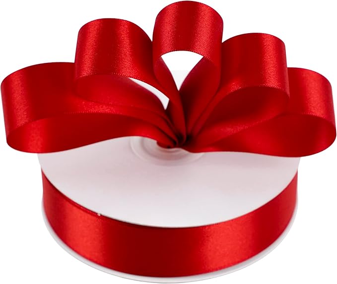 MEEDEE Red Ribbon 1 Inch Red Satin Ribbon Lux Double Faced Satin Ribbons by 50 Yards Polyester Wrapping Ribbons for Crafts, Weddings, Flower Bouquet, Holiday Decorating