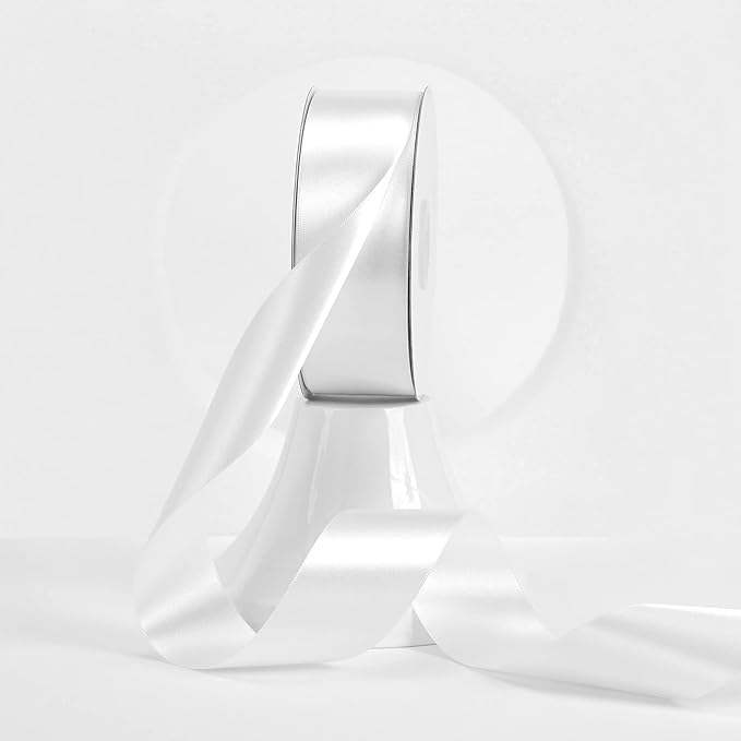 MEEDEE White Satin Ribbon 1-1/2 Inch White Ribbon Lux Double Faced Satin Ribbons by 50 Yards Polyester Satin Ribbons for Crafts, Weddings, Flower Bouquet, Holiday Decorating