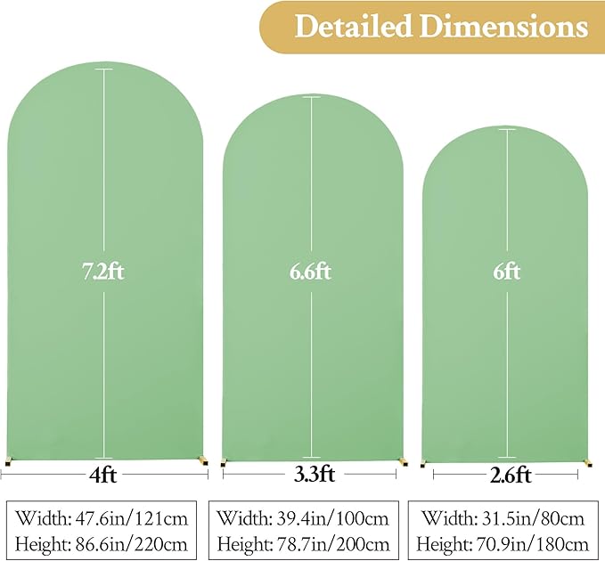 Sage Green Beige Arch Backdrop Cover 7.2FT 6.6FT 6FT Wedding Arch Covers Set of 3 Spandex Fitted Fabric Backdrops Double-Color Arch Covers Stretchy Backdrop for Party Baby Shower Birthday Decoration