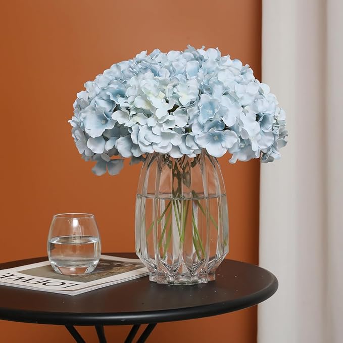Tifuly Hydrangea Artificial Flowers -12 pcs Realistic Fake Hydrangeas Silk Flowers with Stems Faux Hydrangea Flowers Heads for Office Home Party Wedding Centerpiece DIY Floral Decor (Light Blue)