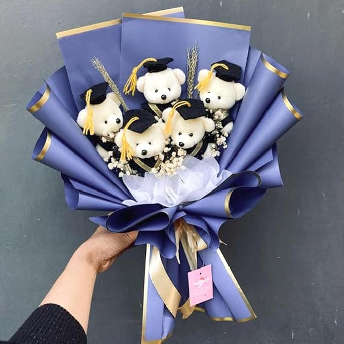 WRAPAHOLIC 20 Sheets Flower Wrapping Paper - 22.4 x 22.4 inch Blue with Gold Edge Water-Resistant Floral Bouquet Wrapping Paper, Florist Supplies Packaging Paper for Wedding Birthday Gift DIY