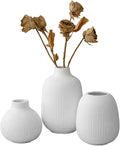 3Pcs Ceramic Vases, Ribbed Vase Set, Minimalist White Home Decor for Farmhouse, Coffee Table, Bookshelf Ceramic Vase
