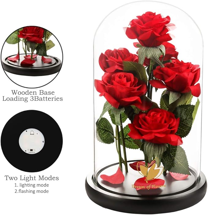 Christmas Flowers Gifts for Women,Beauty and The Beast Rose,Artificial Silk Rose Preserved Forever in Glass Dome,Anniversary,Thanksgiving,Birthday Gifts Flower Roses Gifts for Mom Wife Girlfriend