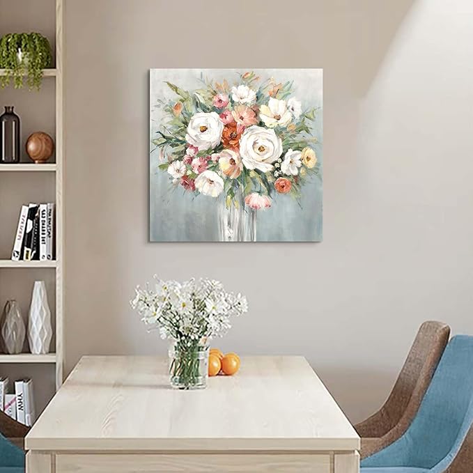 summer melody Modern Floral Canvas Wall Art - Elegant Flower Painting Abstract Blossom Bouquet Picture Prints Colorful Rose Artwork for Bedroom Living Room