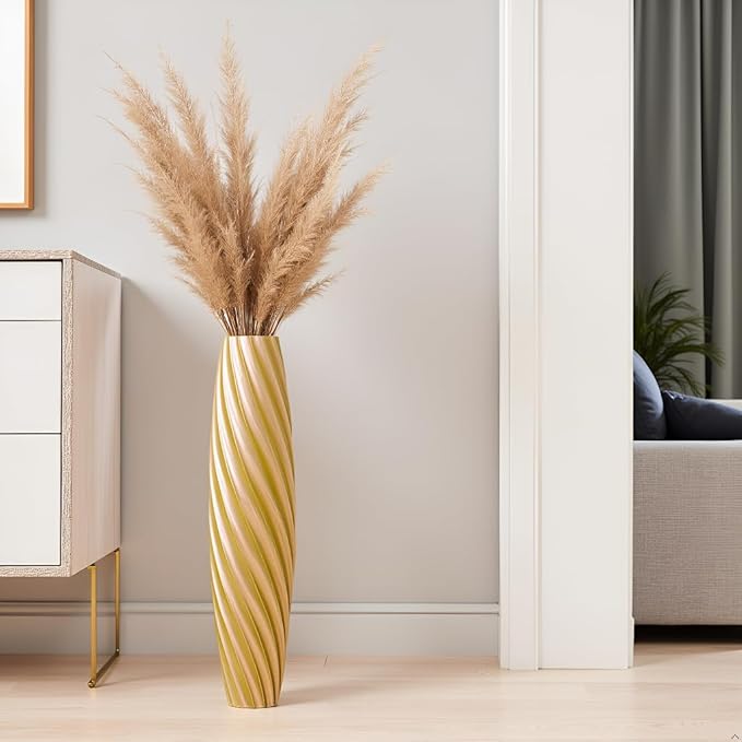 Tall Floor Vase, 23.6 inches Tall Vases Sturdy, Luxury, Textured for Decorative Branches Dried Flowers, Floor Vase for Rustic, Living Room, Shelf Decor (Gold)