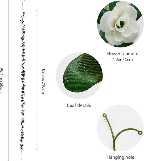12 PCS 98.4 FT Artificial Flower Garland White Rose Garland for Wedding Room Decor（12,White）