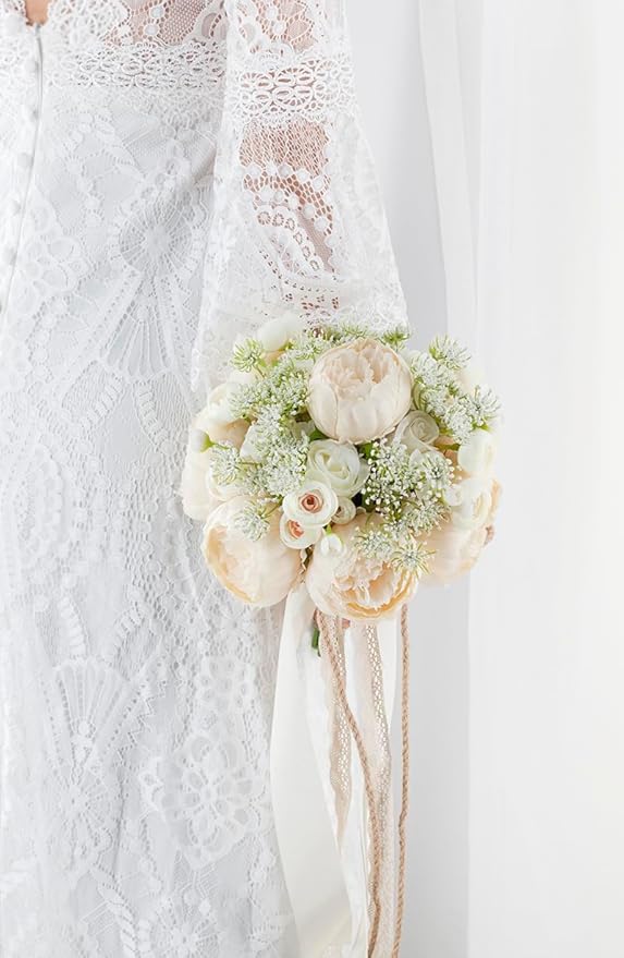 Champagne Wedding Bouquets for Bride Bridesmaids, Bridal Bouquet for Wedding Silk Artificial Flowers