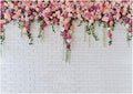 7x5ft White Brick Wall Floral Backdrop with Hanging Flowers – Spring Garden Photo Backdrop for Bridal Shower, Baby Shower, Birthday Party, Wedding Photography Decoration 134
