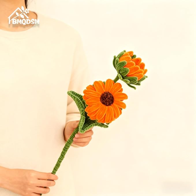 Crochet Flowers Bouquet Gifts for Women Birthday,Gifts for Mom,Preserved Sunflower Forever Flower,Real Handmade Bouquet for Grandma Sister Wife Her from Daughter (Sunflower)