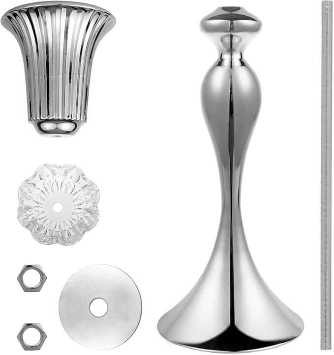 LANLONG Silver Metal Trumpet Vase, 22in Wedding Reception Centerpiece, 2Pcs Set, with Crystal Bead for Home Decor
