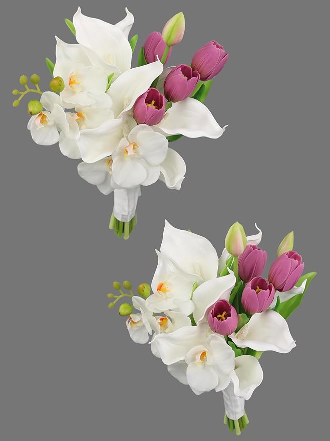 Rinlong 10.2 Inch Silk Posy Bouquet Wedding Bouquets for Bride Artificial Small Bridal Bouquet for Wedding Pink Toss Bridesmaid Flower Prom Bouquet