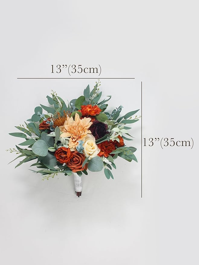 Rinlong Fall Wedding Bouquets for Bride Burnt Orange Bridal Bouquet for Wedding Terracotta Bouquets Boho Artificial Flowers