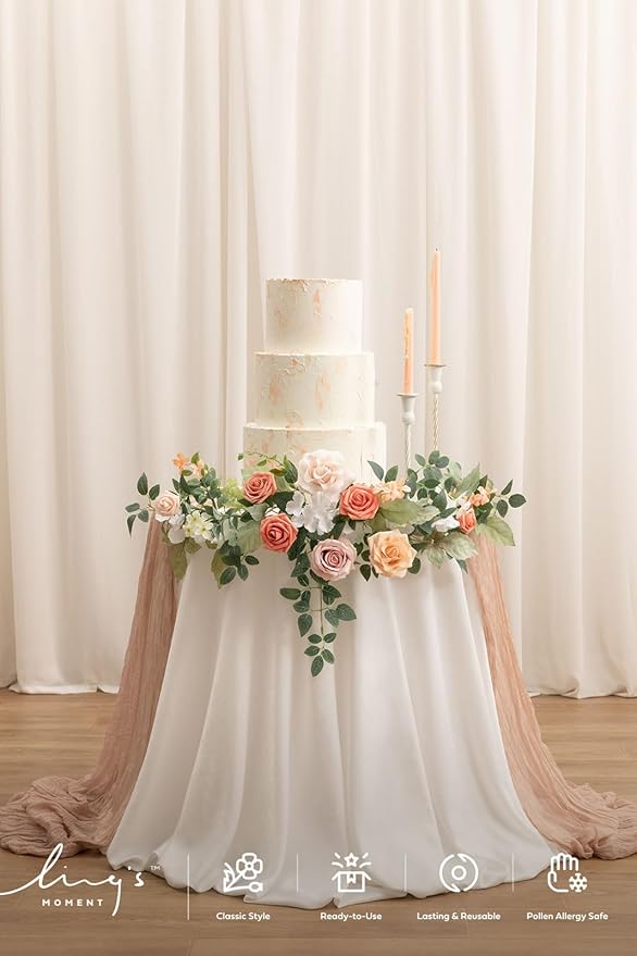 Ling's moment Wedding Artificial Welcome Sign Flowers Swag Arch Floral Garland Decorations Growing Blush Ceremony Reception Entrance Entryway Party Banquets Easel Wall Home Outdoor(NOT Include Sign)