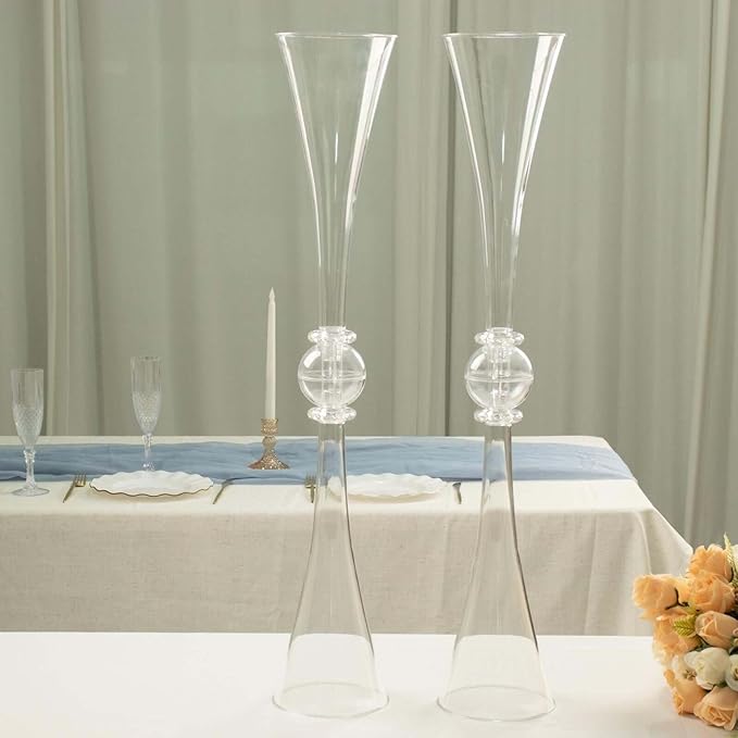 Efavormart 2 Pack | 31" Clear Crystal Embellishment Trumpet Table Centerpiece, Reversible Plastic Flower Vase