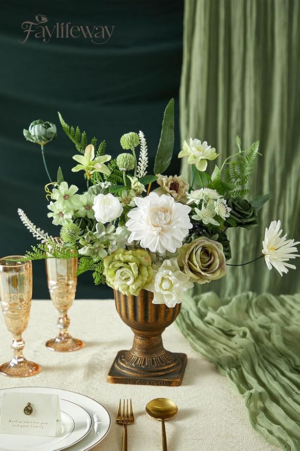 Artificial Flowers, 2PCS Silk Green Flowers for Centerpieces Decoration, Fake Cake Flowers for DIY Wedding Bridal Bouquets Home Party Floral Arrangement Decor