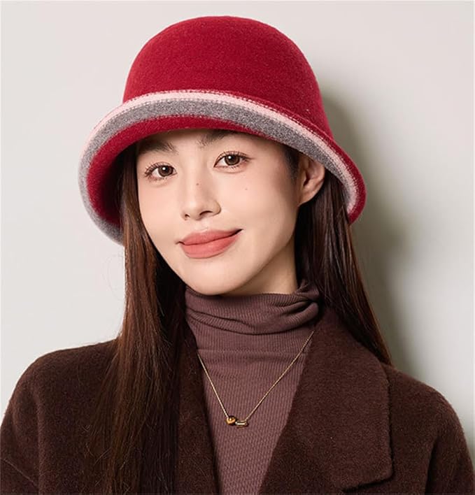Women Warm Vintage Bucket Hats Fashion Fedora Cloche Cap Classic Felt Bowler Hat Outdoor Fall Winter