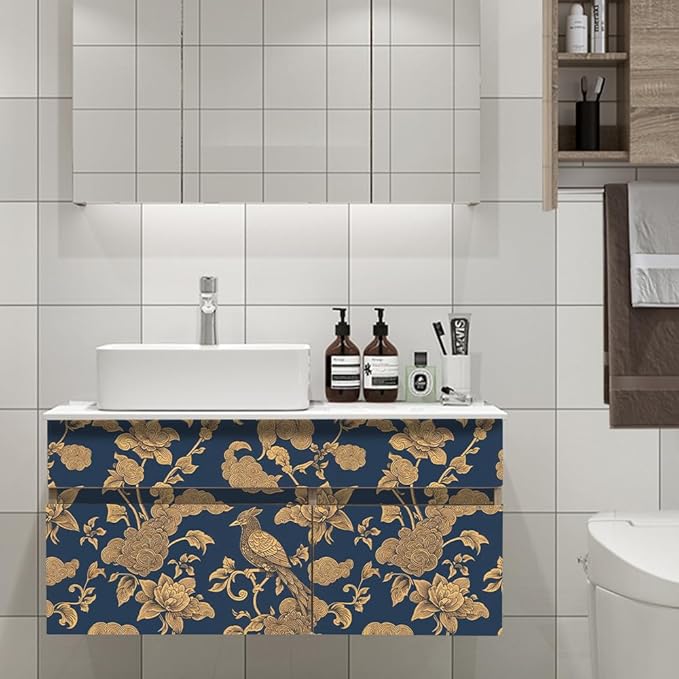 Vintage Birds and Flowers Wallpaper,17.71" x 118.1" Removable Peel and Stick Wallpaper Decorative Self-Adhesive Contact Paper for Living Room Bedroom Washroom Cabinet Wall
