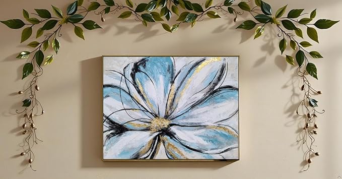 Yihui Arts Flower Canvas Wall Art - Modern Abstract Floral Painting with Gold Foil Accents for Living Room Decor