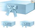 GREEN BEAN 3 Extra Large Gift Box with Lid for Present 16.3x14.2x5 Inches, Baby Blue Magnetic Gift Box with Ribbon for Clothes and Large Gifts (Glossy Baby Blue)