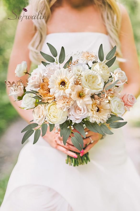 Serwalin Artificial Champagne Flowers, Silk Fake Flowers for DIY Wedding Bouquets Cake Flower, Table Centerpieces Baby Shower Birthday Party Home Decorations