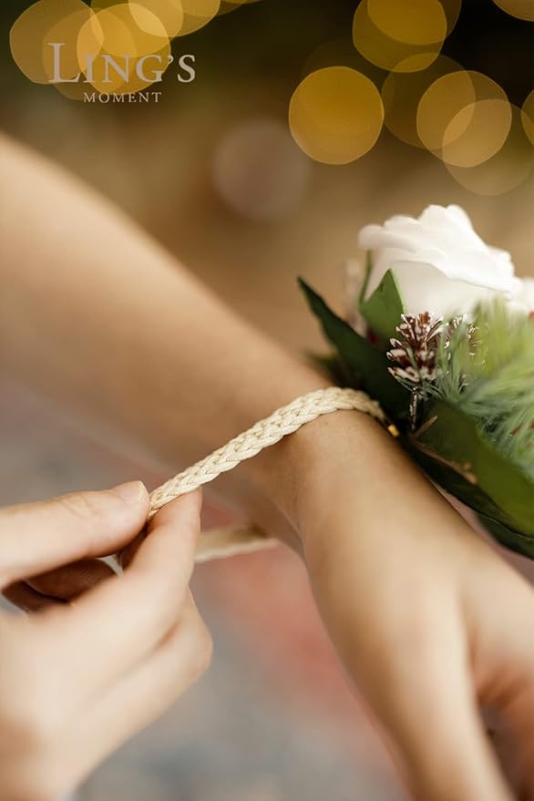 Ling's moment 6pcs Wedding Wrist Corsage Artificial Flowers, Girl/Mother Homecoming Prom Corsages Wristlet Décor, etc. Christmas Red Berry