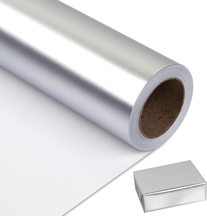 NESCCI Matte Metal Silvery Wrapping Paper, Solid Color Paper,Gift Wrapping Paper,Perfect for Wedding,Valentine's Day,Birthday, Christmas,Baby Shower,DIY Bouquet (17.5 Inches X 32.8 Feet)