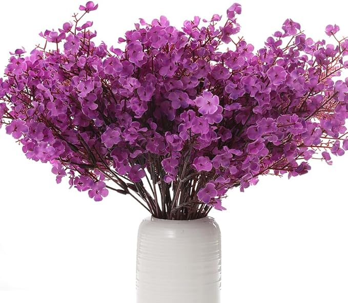 6PCS Artificial Baby Breath Flowers Fake Silk Real Touch DIY Floral Bouquets Decor Wedding Party Decoration Arrangements (Purple)
