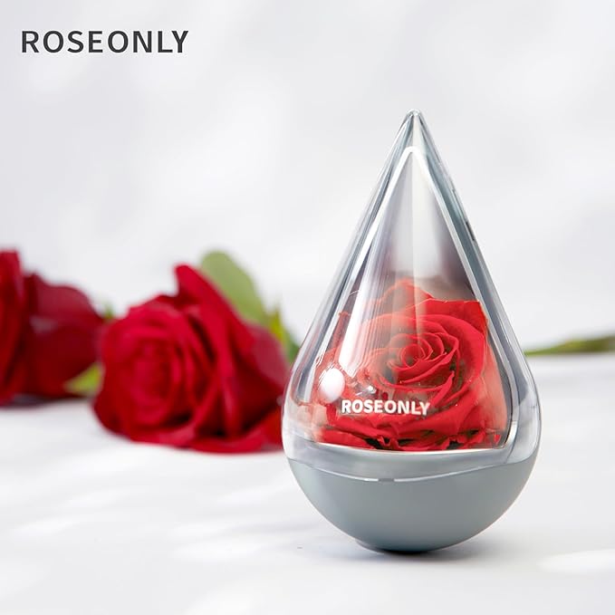 Preserved Rose with Water-Drop Shape, Eternal Flowers Gifts for Women Girlfriend Wife Mothers Real Roses Presents for Her Valentine's Day Christmas Birthday Mother's Day Anniversary (Red)