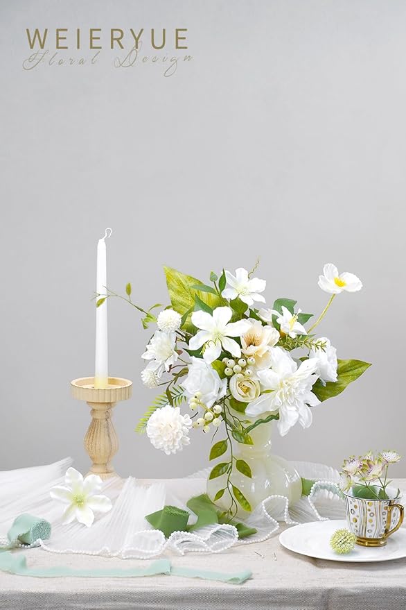 White Artificial Flowers Combo Box - Wedding Decor, Fake Flowers for Home Decor Indoor, Cake Flowers, Faux Flowers for Crafts