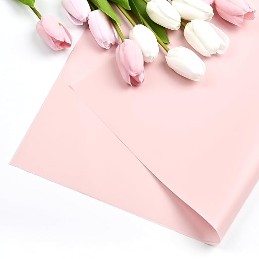 Jutieuo 20 Sheets Light Pink Flower Wrapping Paper, Waterproof Floral Wrap Solid Bouquet Wrapping Paper Florist Supplies (22.8 x 22.8 inch)