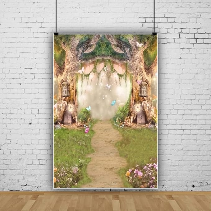 Leowefowa 5x7ft Vinyl 1st Birthday Backdrop Fairy Tale Forest Enchanted Flower Baby Shower Photo Background for Birthday Party Photoshoot Newborn Baby Kids Children Studio Props Photography Backdrops
