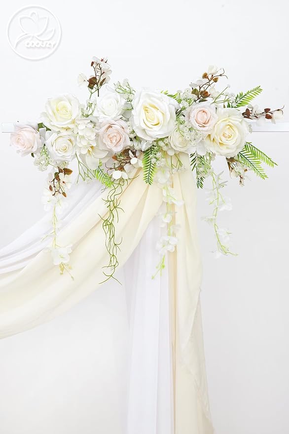 Pack of 2 Wedding Arch Decorations Artificial Hanging Flowers Floral Swag for Wedding Welcome Sign Backdrop Balloon Arch Home Party Bridal Ceremony Reusable(White Rattan)