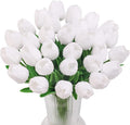 30 Pcs Fake Latex Tulips Artificial Flowers Faux Tulip Stems Real Touch Tulips for Wedding Party Home Easter Decoration (White)